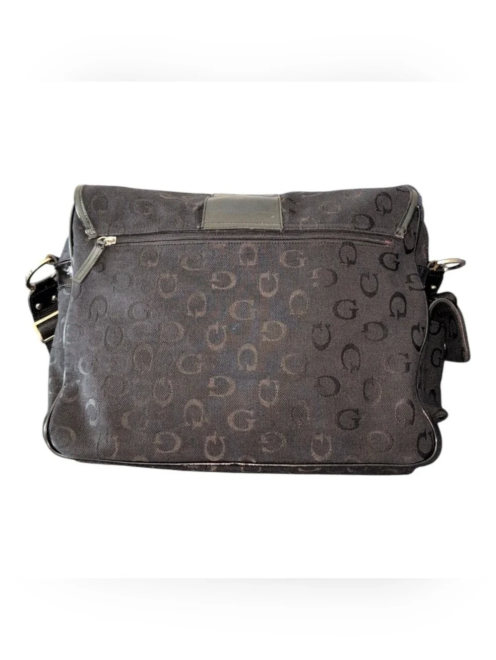 Vintage Unisex Y2K Guess Textured Monogram Messenger Blck Logo Shoulder Bag Rare
